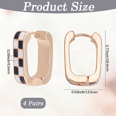 4 Pairs Rectangle with Tartan Pattern Alloy Enamel Hoop Earrings EJEW-SC0002-26D-1