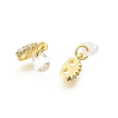 Brass 2-Loop Oval Spacer Bars with Clear Teardrop Cubic Zirconia Tassel KK-Z156-07G-1