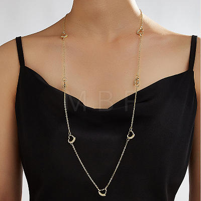 Iron Micro Pave Clear Cubic Zirconia Heart Link Chian Long Necklaces for Women CK7864-1