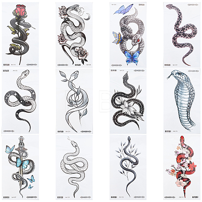 Snake Water Proof Removable Temporary Tattoos Stickers AJEW-WH20048-49-1