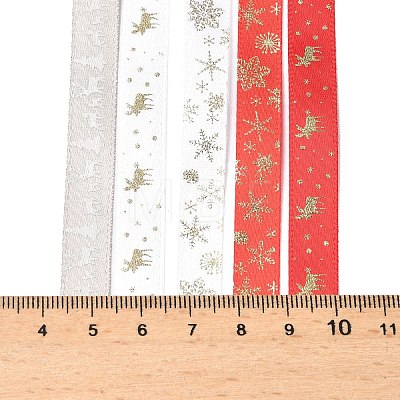 10M  5 Colors Hot Stamping Christmas Polyester Ribbons Set LS-OCOR-XCP0002-03-1