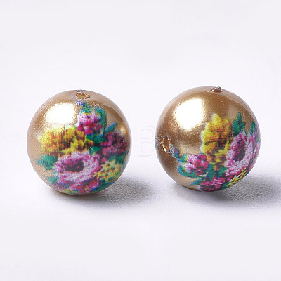 Printed & Spray Painted Imitation Pearl Glass Beads GLAA-S047-06A-04-1