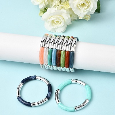 Plating Resin Beads Stretch Bracelets for Women BJEW-P374-01P-1