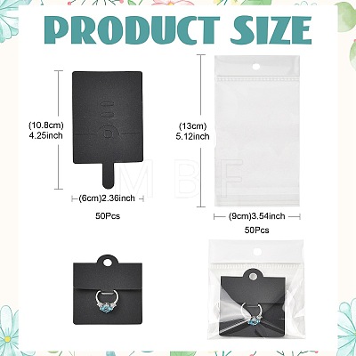 50Pcs Rectangle Foldable Paper Jewelry Display Cards for Rings CDIS-FS0001-31B-1