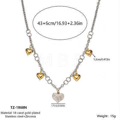 Duo Tone 304 Stainless Steel Crystal Rhinestone 5 Heart Pendant Necklaces for Women WG2282A-01-1