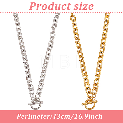 ANATTASOUL 2Pcs 2 Colors Alloy Cable Chain Necklace for Men Women NJEW-AN0001-19-1