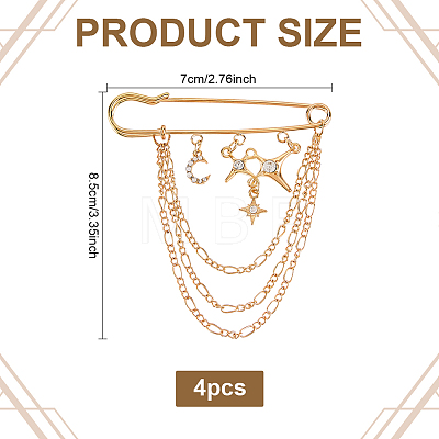 4Pcs Moon & Star Alloy Rhinestone Hanging Chain Brooch JEWB-FG0001-84A-1