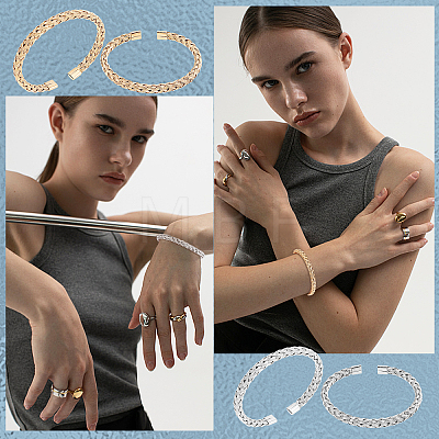 2Pcs 2 Colors 304 Stainless Steel Braided Cuff Bangles BJEW-UN0001-25-1