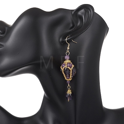 Teardrop Natural Amethyst & Glass Beaded Dangle Earrings EJEW-MZ00686-02-1