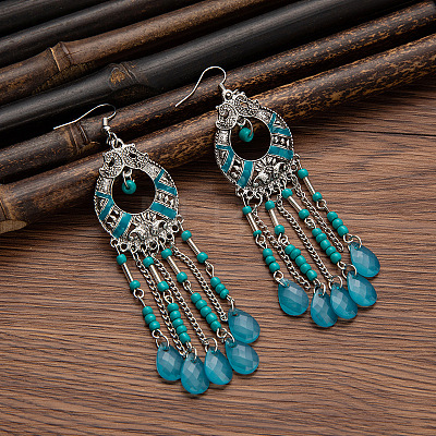 Tibetan Style Alloy Resin Dangle Earrings FS-WG46048-03-1