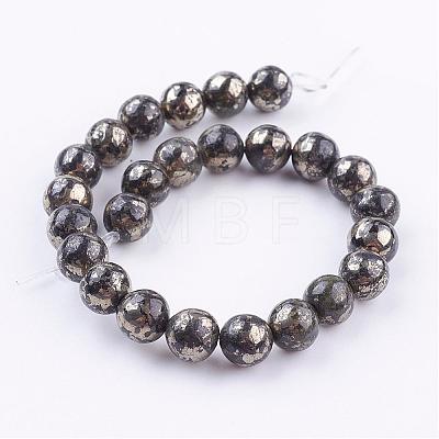 Natural Pyrite Beads Strands G-P303-01-8mm-8-1