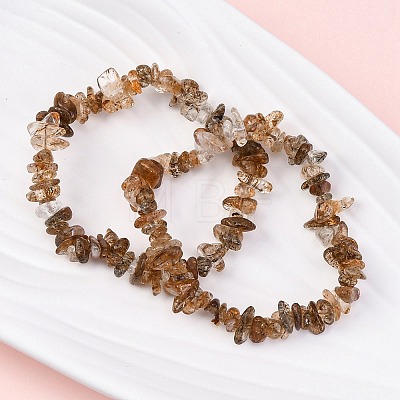 Natural Rutilated Quartz Chip Beaded Stretch Bracelets for Women Men BJEW-L038-01A-1