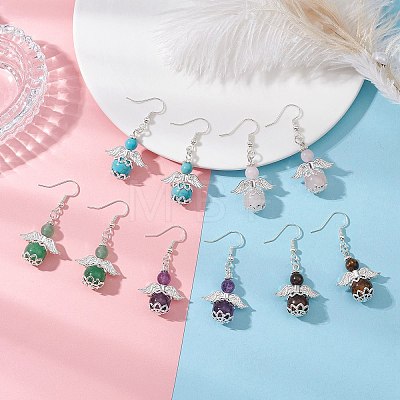 Natural & Synthetic Mixed Stone Angel Dangle Earrings EJEW-JE06715-1