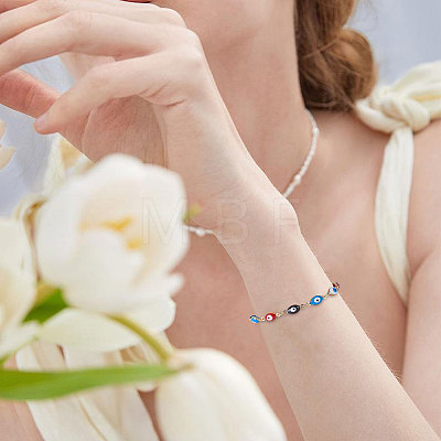 Brass Enamel Evil Eye Link Bracelets BJEW-NB0001-03-1