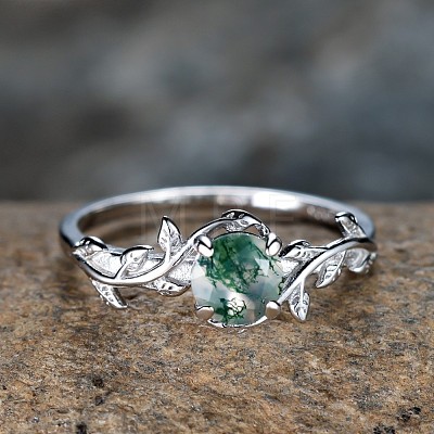Oval & Leaf 925 Sterling Silver with Moss Agate Finger Rings FS-WGF1EFD-03-1