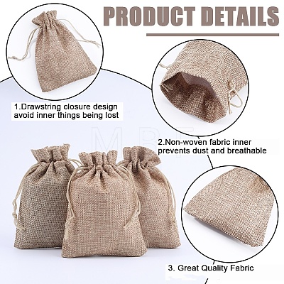 Beebeecraft Polyester Imitation Burlap Packing Pouches Drawstring Bags ABAG-BBC0001-02B-01-1