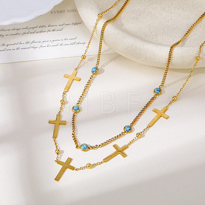 304 Stainless Steel Cross Link Chain Double Layer Necklaces for Women WGC9DBF-01-1