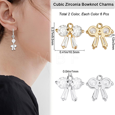 Beebeecraft 12Pcs 2 Colors Brass with Clear Cubic Zirconia Charms ZIRC-BBC0002-64-1