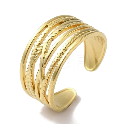 PVD Vacuum Plating 201 Stainless Steel Criss Cross Wide Open Cuff Rings for Women RJEW-C092-30G-1