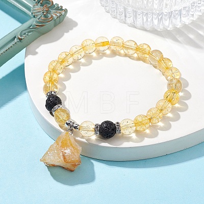 Natural Yellow Quartz Beaded Stretch Bracelets BJEW-JB10070-04-1