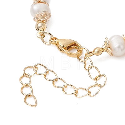 Gemstone & Natural Cultured Freshwater Pearl & Brass Beaded Bracelets for Women BJEW-JB13015-02-1