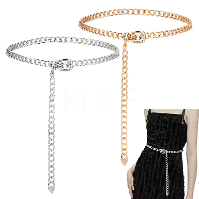 AHADERMAKER 2Pcs 2 Colors Aluminum Curb Waist Chains with Alloy Buckle AJEW-GA0004-63-1