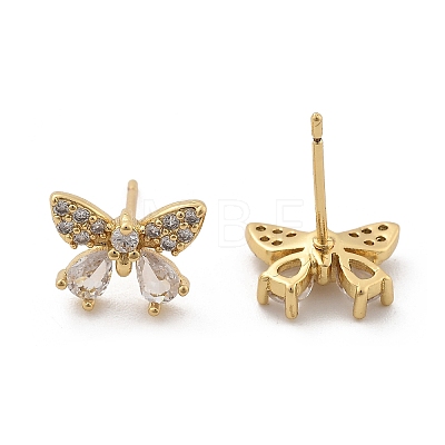 Brass Micro Pave Clear Cubic Zirconia Stud Earrings EJEW-R016-02G-1