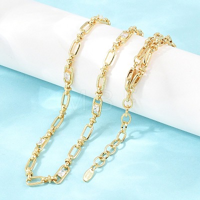 5MM Brass Pave Cubic Zirconia Oval Link Chain Necklaces NJEW-D324-01G-01-1