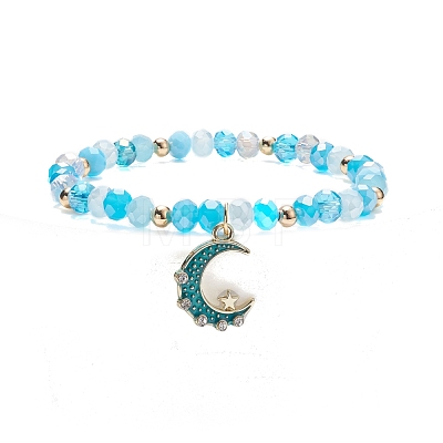 3Pcs 3 Style Moon & Sun & Star Alloy Enamel Charm Stretch Bracelets Set with Glass for Women BJEW-JB08007-1