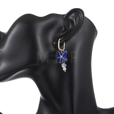Porcelain & Shell Pearl Bead Dangle Hoop Earrings EJEW-JE07244-1