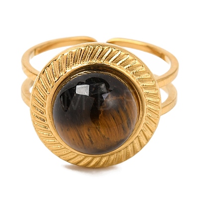 Round Natural Tiger Eye Finger Rings RJEW-Q822-33G-02-1