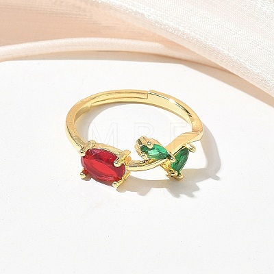 Flower Brass Glass Adjustable Finger Rings GL-CBA18A7-01G-03-1