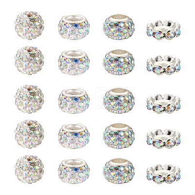 Cheriswelry 100Pcs 4 Styles Pave Disco Ball Beads RB-CW0001-01-1