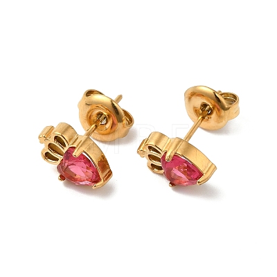 Rhinestone Heart with Crown Stud Earrings EJEW-Q704-01G-1