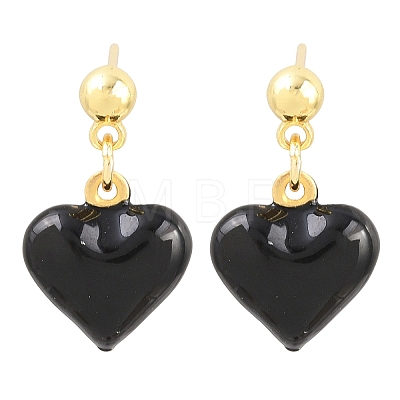 Valentine's Day Heart Brass Enamel Dangle Stud Earrings EJEW-Z164-19G-03-1
