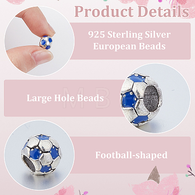 30Pcs Large Hole FootBall/Soccer Ball Alloy Enamel European Beads MPDL-ME0001-06B-1