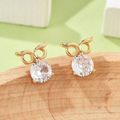 Owl Brass Micro Pave Cubic Zirconia Stud Earrings for Women EJEW-G428-10G-01-1