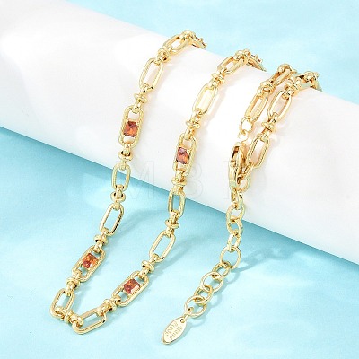 5MM Brass Pave Cubic Zirconia Oval Link Chain Necklaces NJEW-D324-01G-04-1
