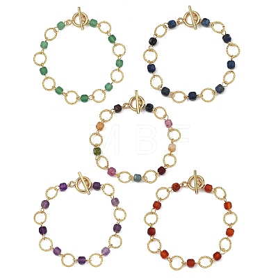 Natural Mixed Gemstone & Brass Open Jump Rings Link Bracelets for Women BJEW-JB14116-1