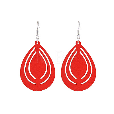 Hollow Out Teardrop Wood Dangle Earrings FS-WG5AC87-02-1
