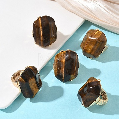 Natural Tiger Eye & Alloy Finger Rings for Women RJEW-G375-01G-03-1