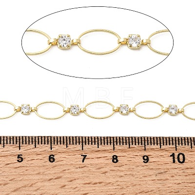Handmade Brass Pave Clear Cubic Zirconia Oval Link Chains CHC-G027-02LG-1