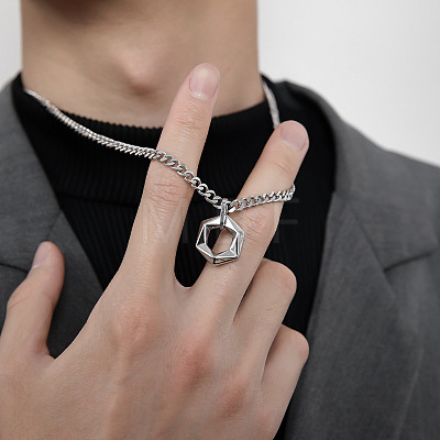 304 Stainless Steel Geometric Hexagon Pendant Necklaces for Men Women WG343A2-01-1