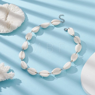 Acrylic Shell Bead Link Necklaces for Women NJEW-JN04297-1