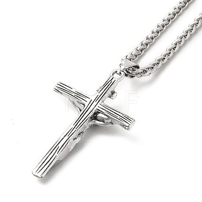 Alloy Crucifix Cross Pandant Necklace with Wheat Chains NJEW-K245-002P-1