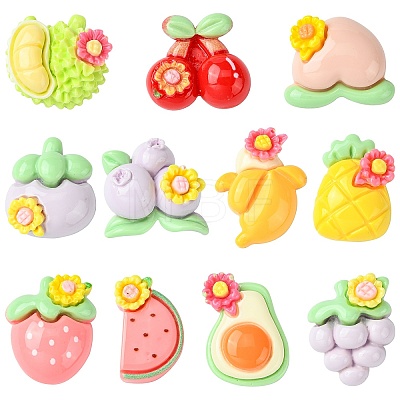 55Pcs 11 Styles Opaque Resin Decoden Flower & Fruit Cabochons RESI-CJ0004-10-1
