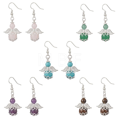 Natural & Synthetic Mixed Stone Angel Dangle Earrings EJEW-JE06715-1