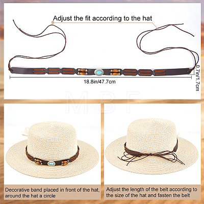Synthetic Turquoise Oval Beaded Southwestern Cowboy Hat Belt DIY-WH0449-02-1