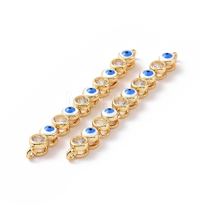 Flat Round with Evil Eye Pattern Brass Micro Pave Clear Cubic Zirconia Enamel Connector Charms KK-G435-44G-02-1