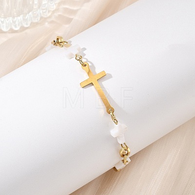 Natural Freshwater Shell Beads Link Chain Bracelets BJEW-JB13909-1